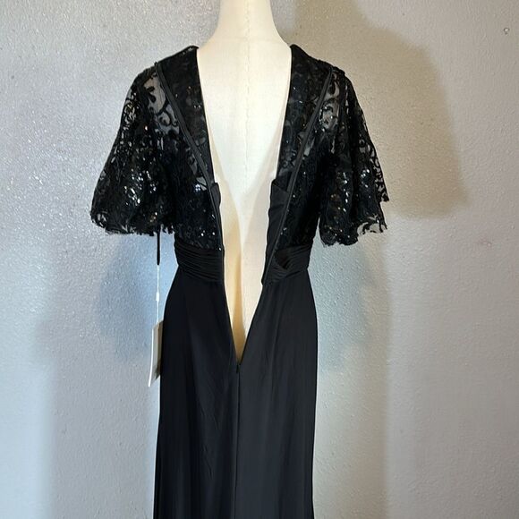 NEW Mac Duggal 68002 embellished butterfly sleeve black gown size 8 - Picture 9 of 12